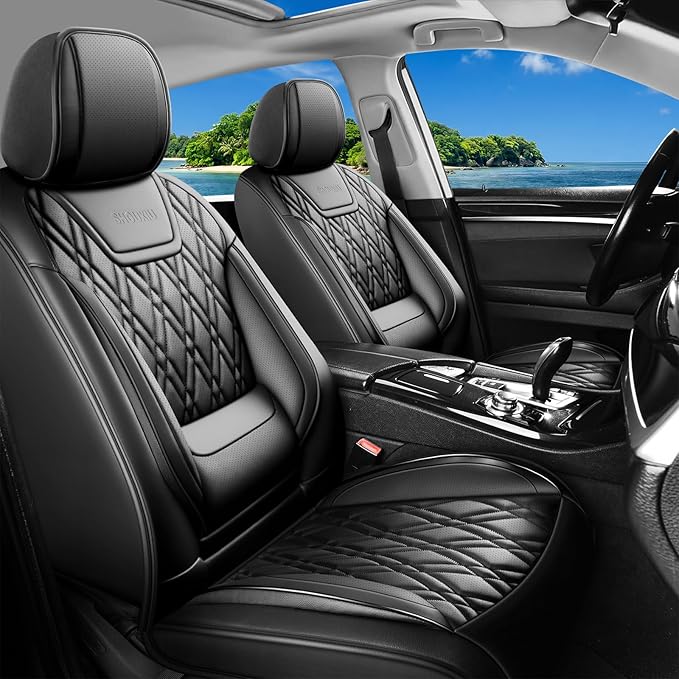 Fit Fusion Car Seat Covers for Ford Fusion 2007-2020 - Luxury Leather, Anti-Slip, All-Weather Seat Cushions, Waterproof & Breathable, Airbag Compatible, Full 5-Seat Set (Black)