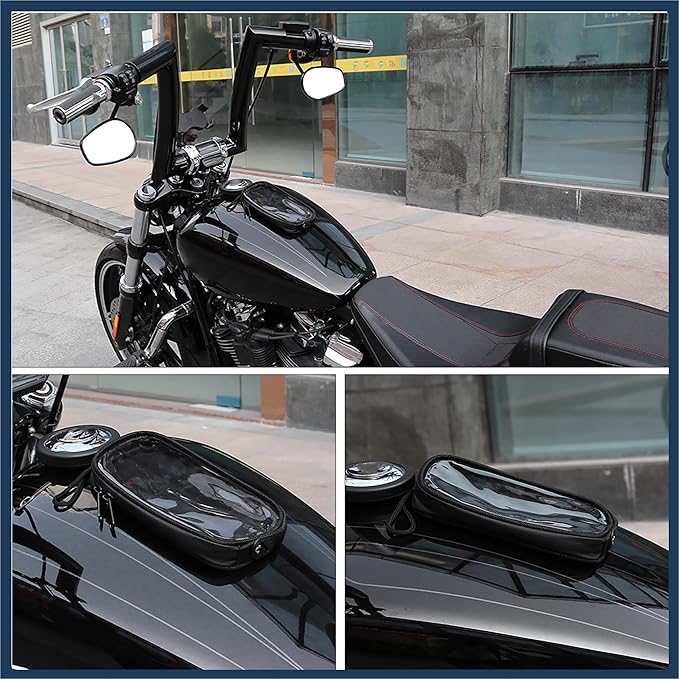 Universal 7'' Magnetic Tank Bag with Headphone Hole PU Leather Waterproof Motorbike Saddlebag for Motorcycle Stylish Design
