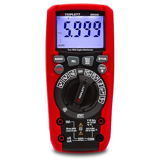 Triplett MM650 CAT IV True RMS 6000 Count Digital Multimeter with Lo Z and Certificate of Calibration to NIST - AC/DC Voltage and Current, Resistance, Temperature, Capacitance, Frequency, Continuity