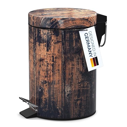 Sanilo Small Bathroom Trash Can with Lid [1.3 Gallon] - Lidded Tiny Trashcan for Garbage - Mini Metal Bin with Soft Closing Mechanism - Bath Room Accessoire Wastebin with Inner Bucket (Vintage)