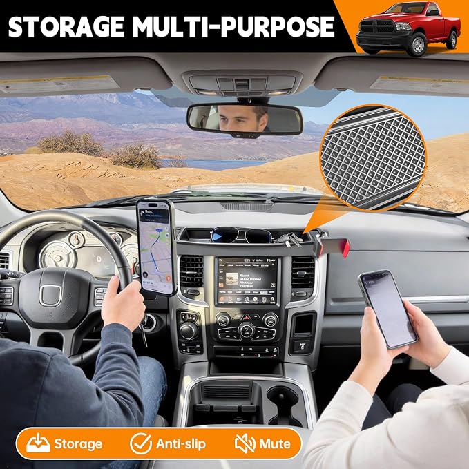 Dashboard Phone Holder Compatible with 2013-2018 Ram1500 2500 3500&2019-2024 Ram 1500 Classic Center Console Organizer Dash Tray Phone Mount for RAM Accessories(DodgeRam 2013-2018)