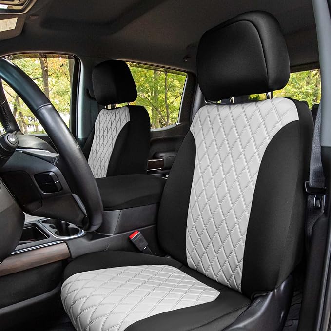 FH Group Custom Fit Car Seat Covers Specifically Made for 2019-2023 Chevrolet Silverado 1500 2500HD 3500HD RST LTZ HIGH COUNTRY Ultraflex Neoprene Water Resistant Seat Covers - Front Set Gray