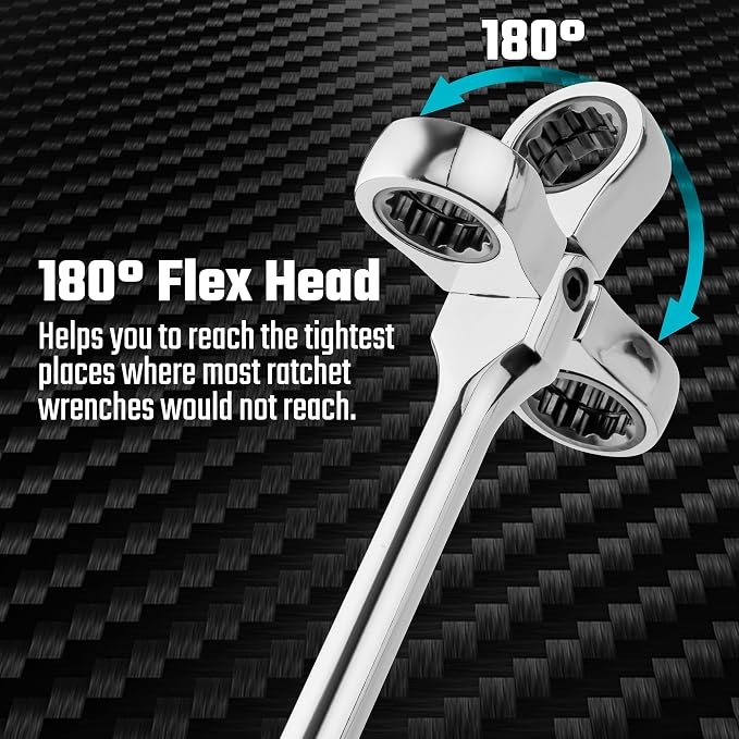 DURATECH Extra Long Flex Head Ratchet Wrench&14-Piece 3/8" Drive Stubby Impact Socket Set