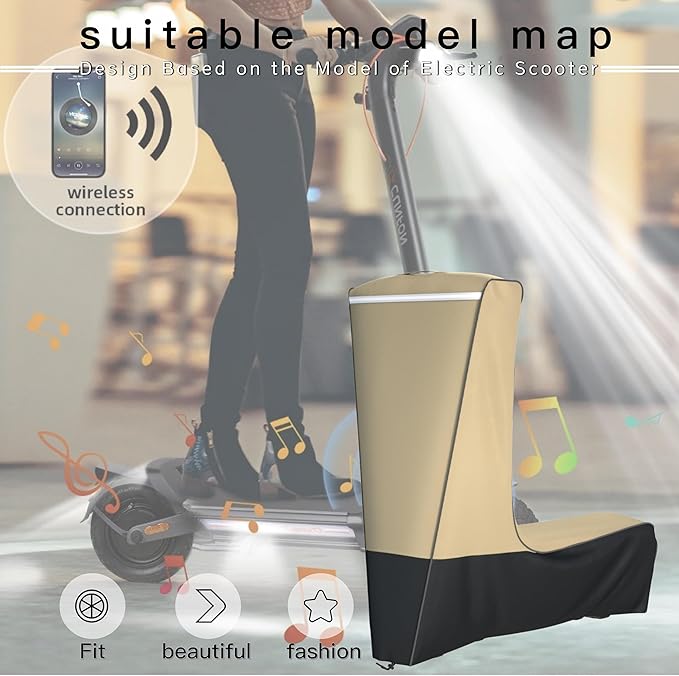 Electric Scooter Cover (300W-800W) - All Season Universal Fit, Better Fit Design,Heavy Duty Oxford Fabric,Dustproof Windproof Protection, (Khaki and Black)(47X24X45)