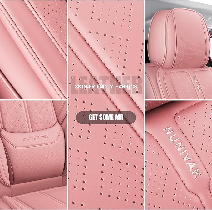 Full Coverage Leather Car Seat Covers Full Set Universal Fit for Most Cars Sedans Trucks SUVs with Waterproof Leatherette in Automotive Seat Cover Accessories (Pink, Front Pair(2 pcs))