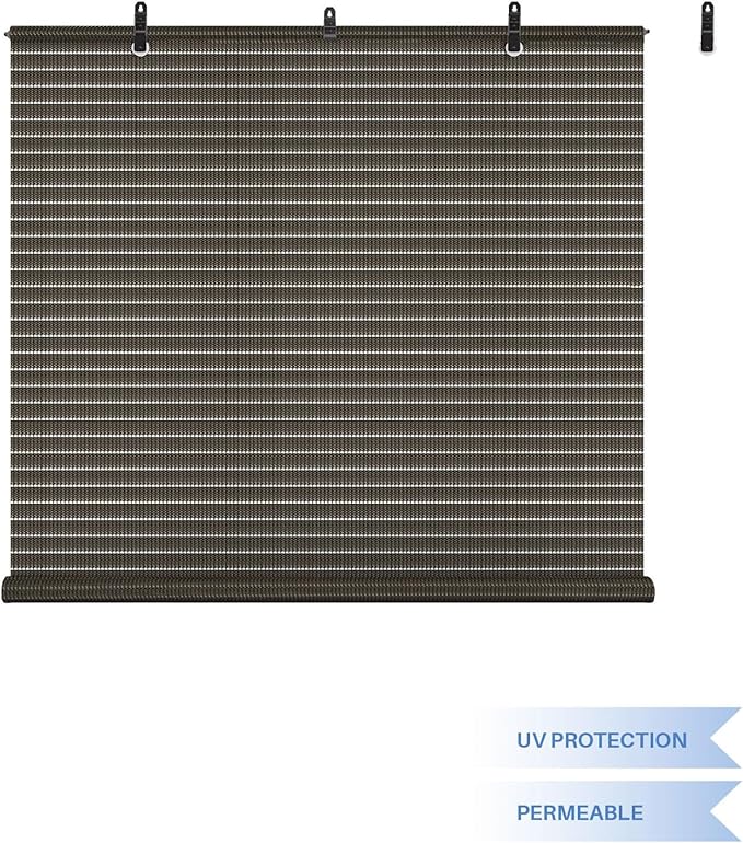 E&K Sunrise 4'W x 11.5'H Roll Up Shade Outdoor Hollow Out Roller Shade Blind Sun Shade for Patio Porch Backyard Gazebo Deck Pergola (Brown)