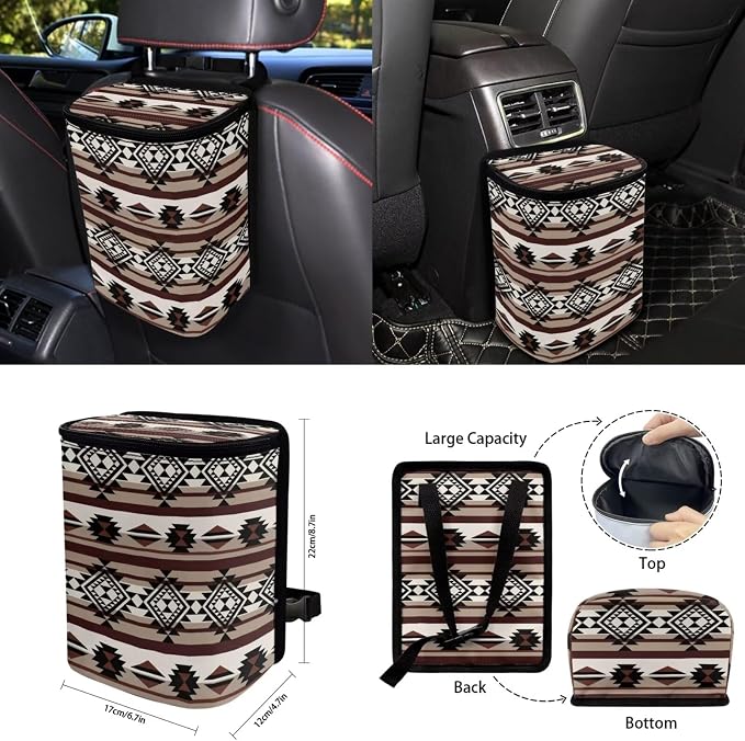 Southwest Aztec Native Tribal Car Seat Covers Set of 15 with Universal Steering Wheel Cover, Rearview Mirror Cover, Car Trash Can, Seatbelt Pads, Cup Holder Coasters, Keychains