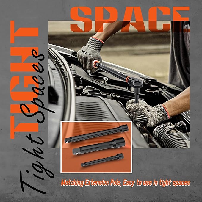 SUZUME 3PCS Torque Wrench Set 72 Teeth Dual-Direction Adjustable Torque Wrench Dual-Scales 1/4 & 3/8 & 1/2-Inch ±3% Accuracy Click Torque Wrenches for Bicycle, Motorcycle, Car,Maintenance