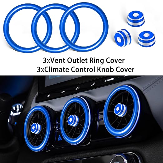 for Nissan Sentra 2025 2024 2020-2023 Accessories Knob Cover Set - Volume Tune Knob Covers, Air Conditioner, Air Vent Outlet Rings/Covers Push Start Stop Button Ring Trim for Sentra, 12Pcs (Blue)