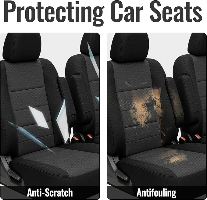 Heavy Duty Composite Fabric Front Seat Covers with Armrest for Nissan Titan 2004-2012 Easy to Clean and Washable - Black