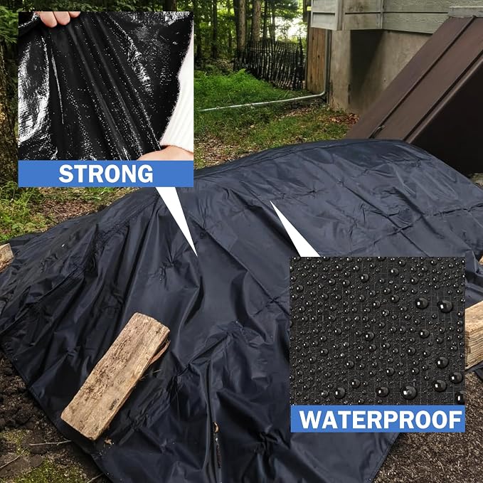 16x16FT Tarps Heavy Duty Waterproof, Large Heavy Duty Tarps with Grommets Reinforced Edges, UV Resistant, Tear&Fade Resistant, 16 Mil Black Covers for Camping Patio Roof Boat Outdoor
