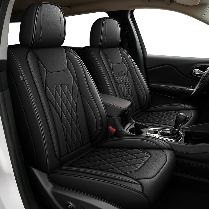 Seat Covers Fit for Dodge Charger 2006-2025 2026: Faux Leather Seat Cushion - Front Seat Covers - Non-Slip Waterproof Automotive Seats Covers (2 Front Set, Black)