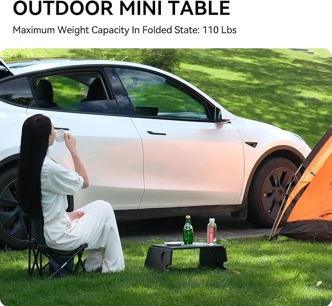 YONZEE Foldable Desk Food Tray (Carbon Edition) for Tesla Model Y Juniper Model 3 - Upgraded Table with Support Leg for Dining, in-Car Work, Travel and Outdoor (2 Pack)