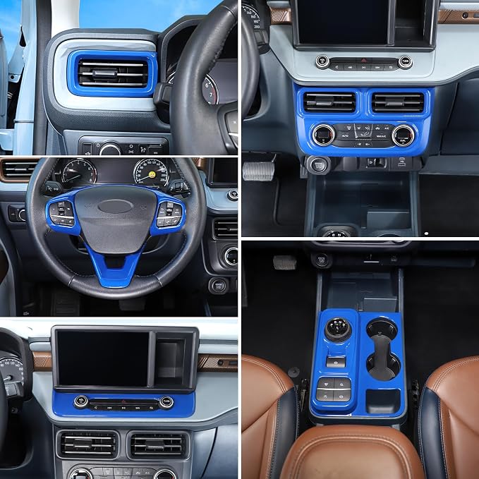 Car 7Pcs Center Console Decoration Trim Kit Compatible with Ford Maverick 2022-2024 Central Control A/C Volume Switch/Outlet Vent/Gear Shift/Steering Panel Protector Cover ABS Interior Accessories