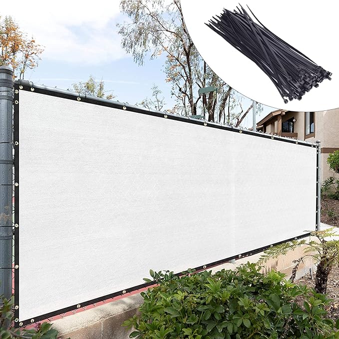 Royal Shade Custom Size 5' x 195' White Fence Privacy Screen Windscreen Cover Netting Mesh Fabric Cloth - Cable Zip Ties Included (We Make Custom Size)