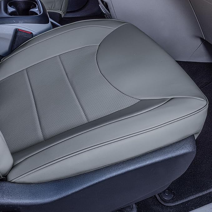 FH Group Custom Fit Car Seat Cover Specifically Made for Chrysler Pacifica 2017-2024 - Front Set (No Built-in DVD with Armrest), Faux Leather, Solid Gray