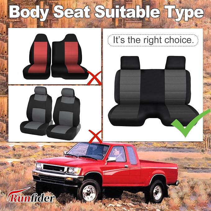 Bench Seat Covers for Toyota Pickup 1987 1988 1989 1990 1991 1992 1993 1994 Heavy Duty Cloth Protector Interior Accessories,Molded Headrest with Small Notch Machine Washable, Black