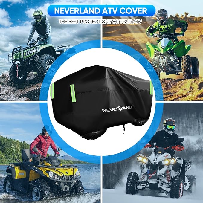 NEVERLAND ATV Cover 300D Oxford Cloth Compatible with Polaris Sportsman Yamaha Grizzly Honda Kawasaki with Straps Reflective Storge, Heavy Duty Waterproof 4 Wheeler Cover Quad Cover for All Season