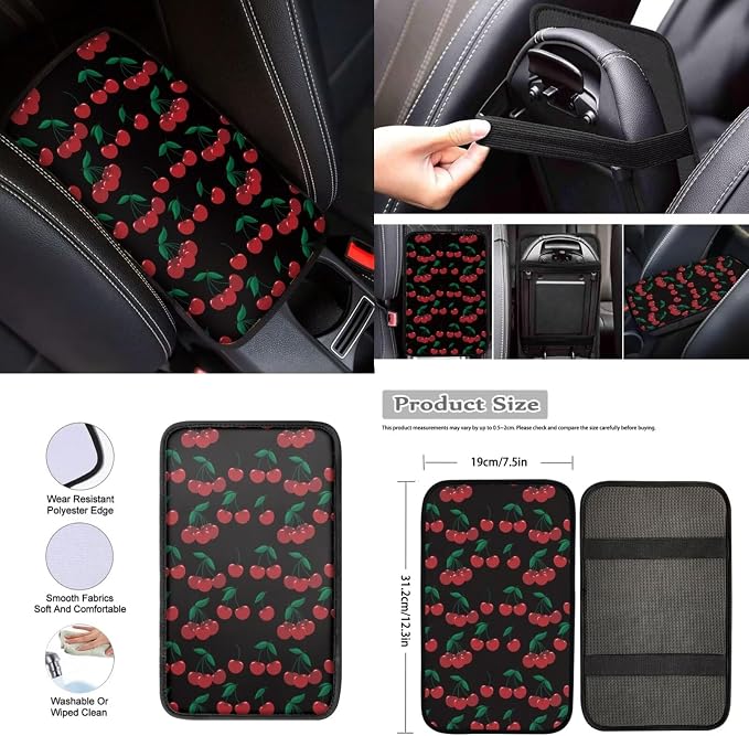 Red Cherry 12 Pack Car Seat Covers Full Set Steering Wheel Cover Car Center Console Cover Protector Cars Seat Belt Covers Hand Brake Cover Universal Fit for Cars SUV