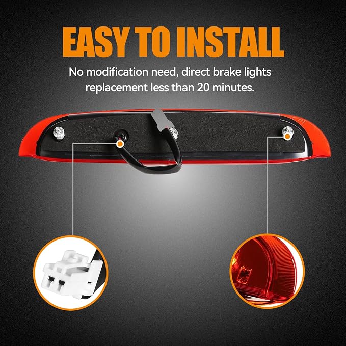 Third 3rd Brake Light LED for 1998-2001 Ford Explorer, High Mount Rear Brake Lights Assembly for 98-01 Explorer, Waterproof Center Cab Lamp Stop Light (Red)