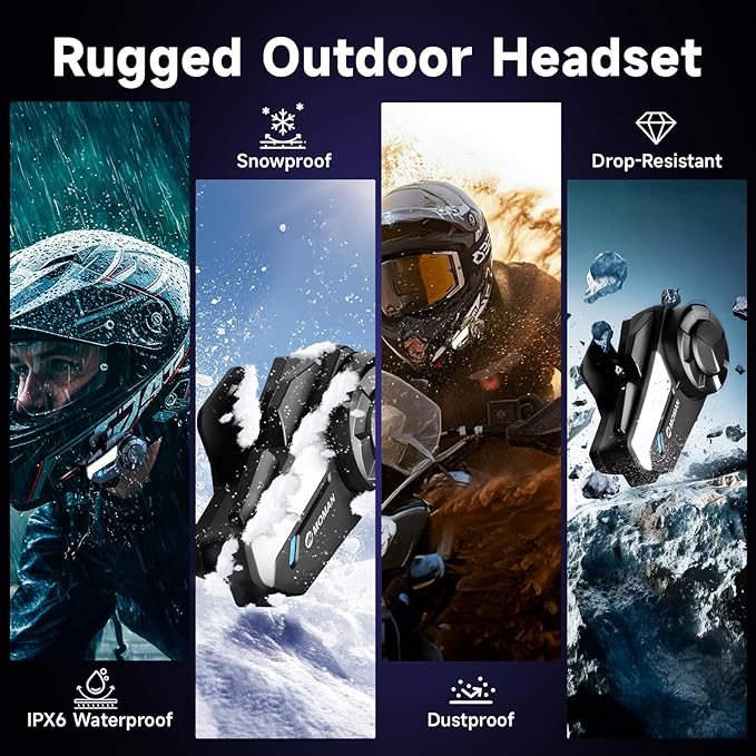 Moman Motorcycle Intercom, H2S【H2PRO Upgrade】 Motorbike Helmet Speaker 2-Way 1000M Communication Headset with Triple Noise Cancellation/Audio Multitasking/Hi-Fi/Music Sharing/FM/AI Voice, 1 Pack