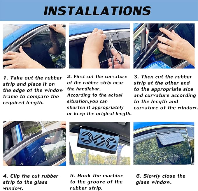 Car Solar Powered Exhaust Fan Car Window Exhaust Fan 180° Vehicle Ventilation Fan Car Radiator Cooling Fan Air Vent Cooler Ventilation System with Three Air Outlet (Gray-Blue)