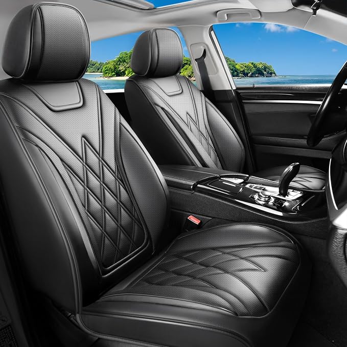 Fit Maverick Car Seat Covers for Ford Maverick 2022-2025 2026 - Luxury Leather, Anti-Slip, All-Weather, Waterproof & Breathable, Airbag Compatible, 2 Front Seats Only (Black)
