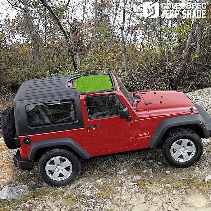 JK Sun Shade Top Compatible with Jeep Wrangler 4 Door 2007 to 2018 Sunshade Sunroof Bikini Cover Blocks UV Wind Noise Green Mesh for Front