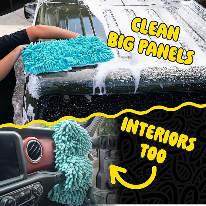 Chemical Guys Grip & Glide 2-Handed Wash Mitt XL Wash Mitt - Extra Large Chenille Microfiber Car Wash Mitt for Scratch-Free Cleaning - Holds More Suds, Traps Particles Safely - Comfortable Cuff