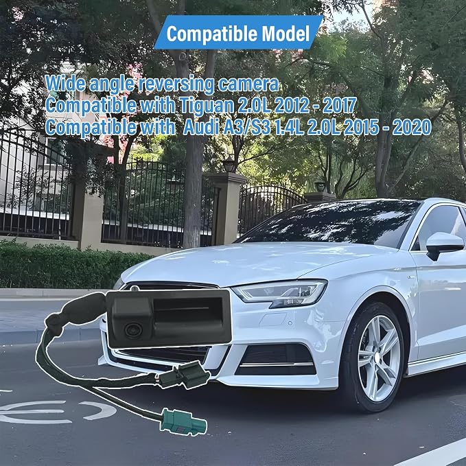 5N0827566AL Rear View Backup Camera Compatible with Tiguan 2.0L 2012-2017 Compatible with Audi A3/S3 1.4L 2.0L 2015-2020 AU196010 5N0827567AB Car Trunk Handle Backup Camera