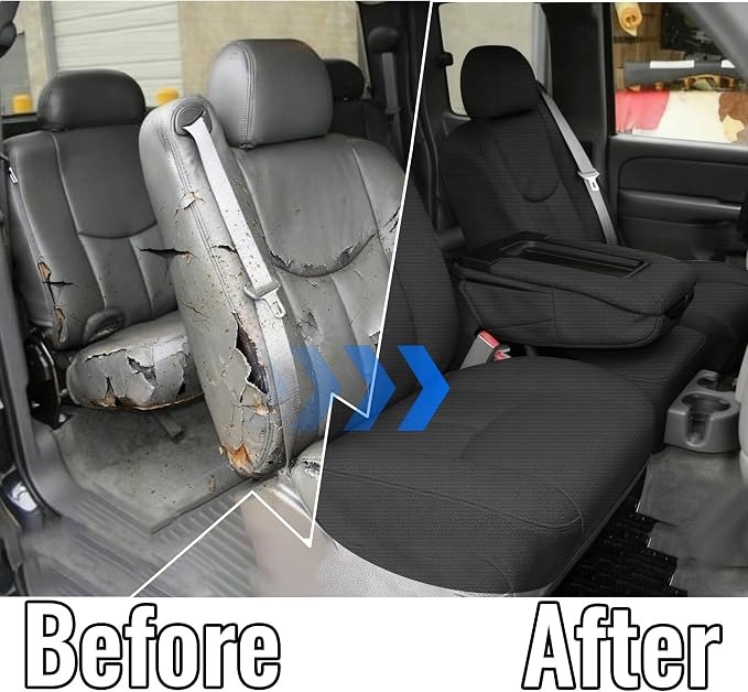 Front & Rear Thickened Composite Fabric Seat Covers for Chevy Silverado GMC Sierra 1500 1999-2006 & Classic,Foam-Padded Protection-Black