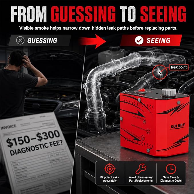 Solary Smoke Machine Automotive Vacuum:5 PSI Automotive Leak Detector, Fast Engine & Exhaust System Leak Detection for Used Car Buyers – Essential Pre-Purchase Car Inspection Tool
