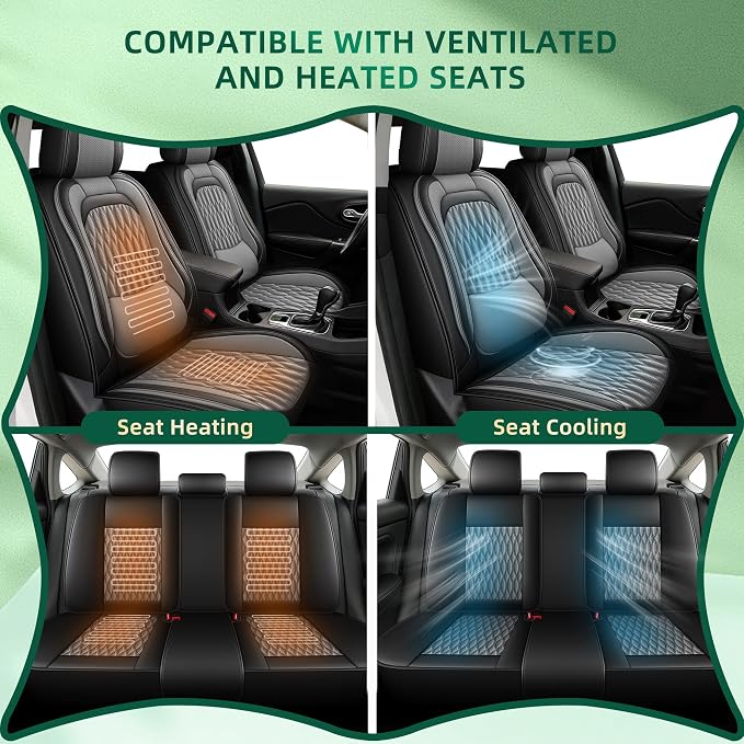 Seat Covers Fit for GMC Terrain 2010-2024 2025 2026 - Full Set 5 Seats - Faux Leather Lumbar Support Seat Cover Waterproof Seat Protector (Black&Grey)