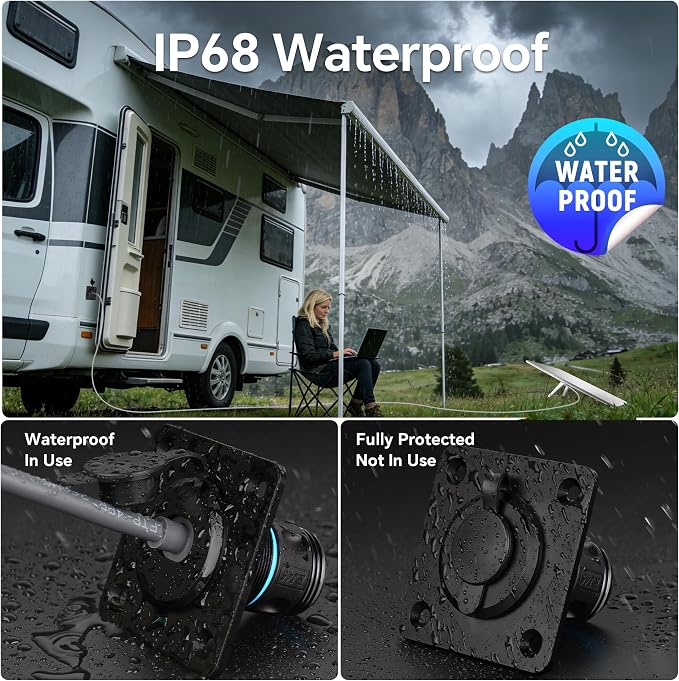 Waterproof Pass Through RJ45 Wall Socket for Starlink Gen 3/Gen 4, Shielded CAT6 Ethernet Female to Female Aluminum Bulkhead Panel Connector for RV Camper Trailer Off-grid Starlink Dish Setup