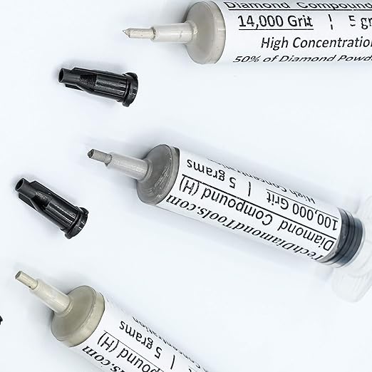 TechDiamondTools Diamond Polishing Compound Kit of 5 Polishing Paste USA Made 5000 8000 14000 50000 100000 Grit for Marble Glass Metal Rock Jewelry Resin Silver with High Concentration Diamond Powder