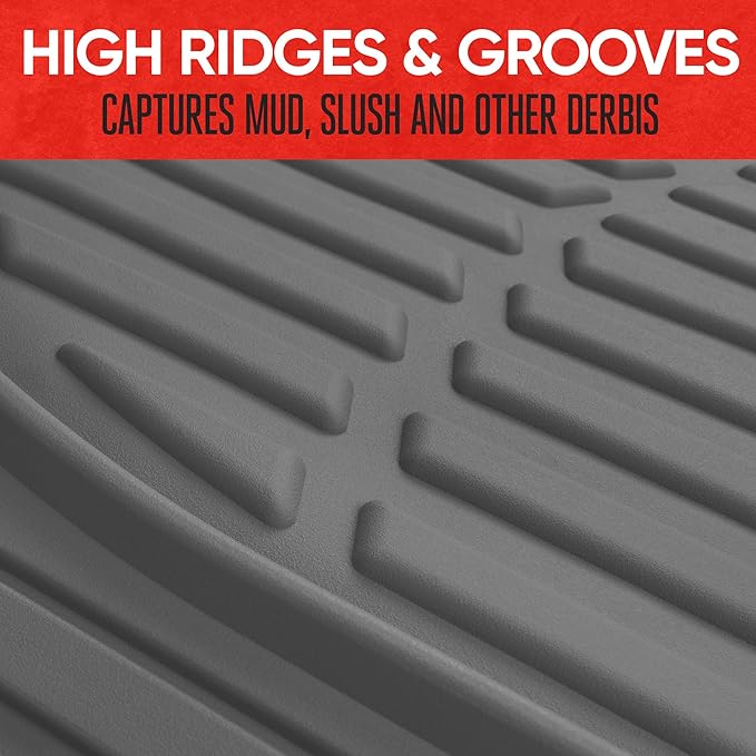 Motor Trend 2 Piece Front Car Floor Mats- Gray FlexTough Contour Liners-Deep Dish Heavy Duty Rubber Floor Mats for Car SUV Truck & Van-All Weather Protection, Universal Trim to Fit