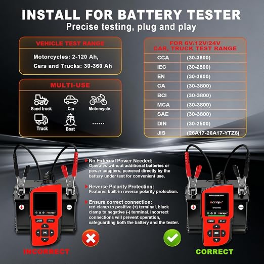 BT90 PRO 2-360Ah Battery Tester with Cloud Printing, 30-3800 CCA, 6V/12V/24V Digital Analyzer, SOH/SOC/Volt/Res/Cranking&Charging Test, Real‑Time Ambient Temp, AGM/EFB/Gel/Li