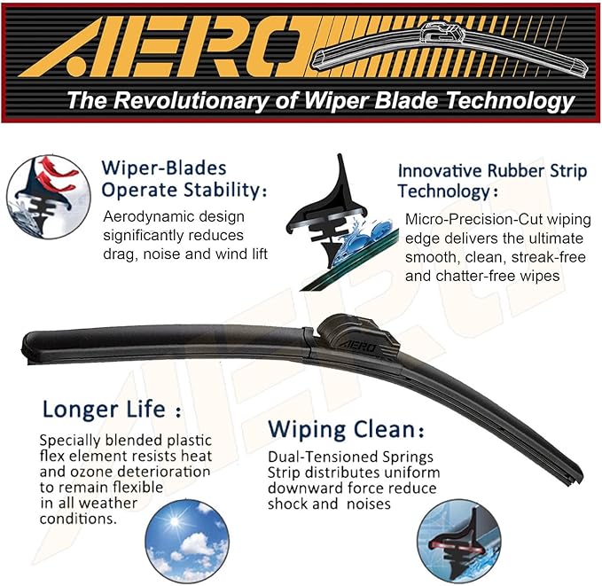 AERO Avenger 26"+19" Premium All-Season Windshield Wiper Blades with Extra Rubber Refills OEM Replacement for Audi S3 2020-2017 (Set of 2)