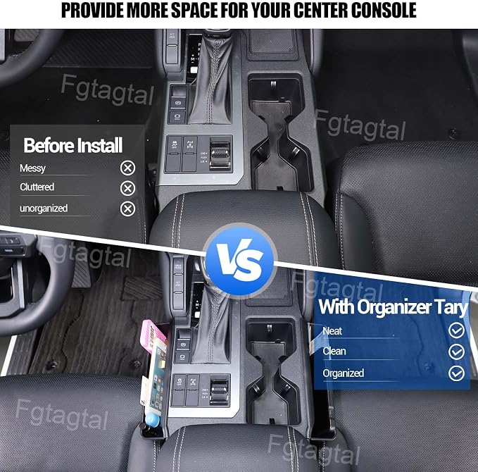 Gear Shift Organizer Tray Fit for Toyota Land Cruiser 250 Prado J250 LC250 2024 2025, Center Console Shifter Storage Box, ABS Storage Tray, Create Extra Storage Space for Driver and Passenger