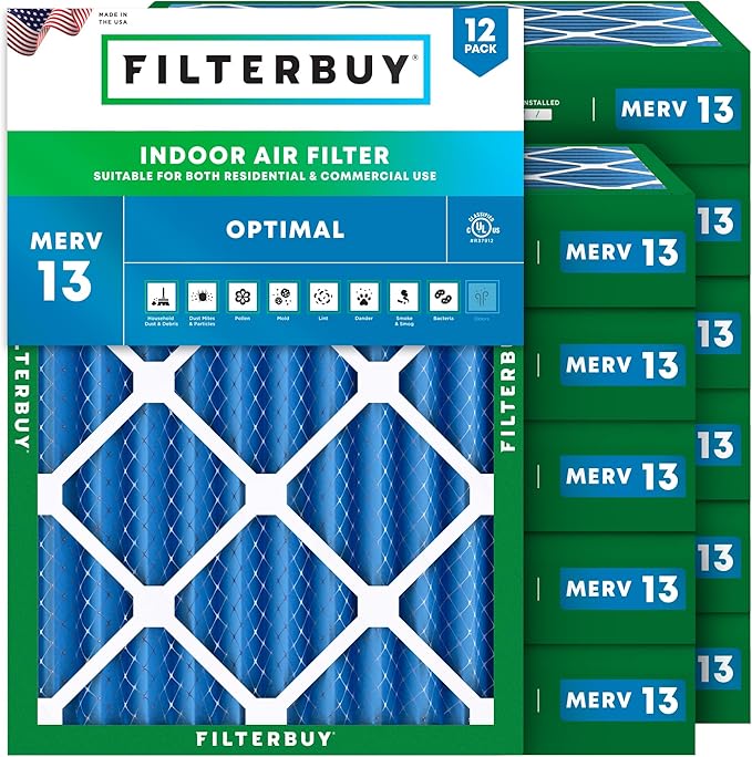 Filterbuy 18x24x4 Air Filter MERV 13 Optimal Smoke & Allergy Defense (12-Pack), Electrostatic Pleated HVAC AC Furnace Filters Replacement (Actual Size: 17.50 x 23.38 x 3.63)
