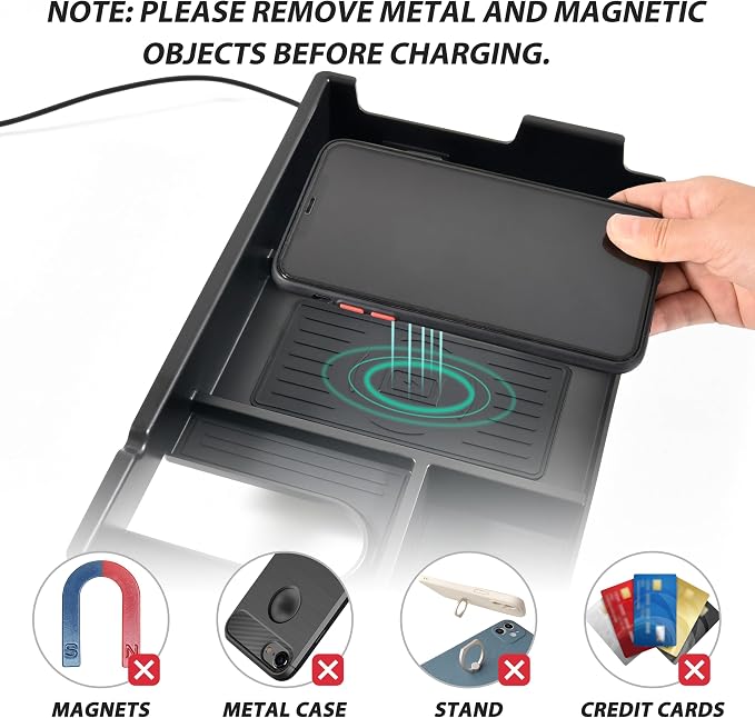 Wireless Charger for Toyota Tundra 2014-2021, Center Console Organizer Tray Armrest Storage Fast Wireless Phone Charging Panel Pad for 2014-2021 Toyota Tundra Accessories