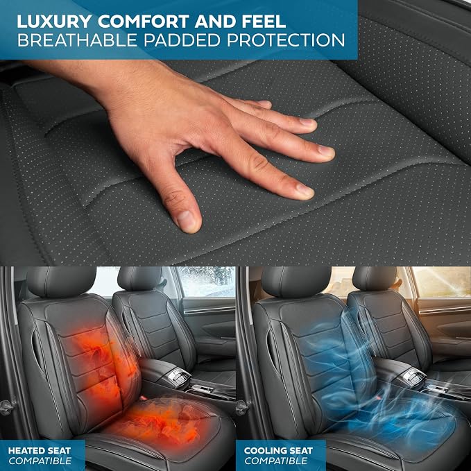 MotorBox Elite Edition Faux Leather Seat Covers for Cars, Trucks, & SUV - 2 Gray Car Seat Covers for Front Seats - Universal Fit Car Accessories Automotive Interior Cover Protector for Most Vehicles