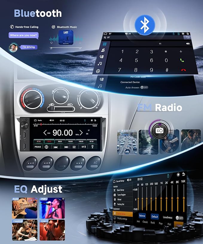Single Din 6 Inch Incell Touch Screen Car Stereo Wireless CarPlay Android Auto with Backup Camera Mirror Link Bluetooth FM USB EQ SWC