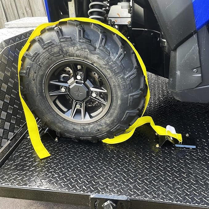 Vehicle Wheel Chock Tie Down kit 4500lb Break Strength-4 Pack 2" x9' E Track Straps-Ultimate Heavy Duty Trailer Tire Strap System for ATV,UTV,Lawn Mower