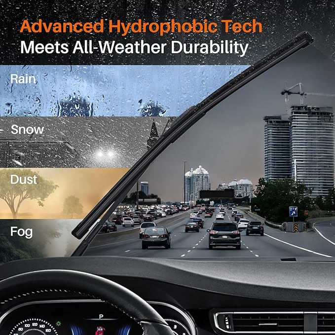 DOG TAIL Water Repellent Silicone Wiper Blades 26" 17" Set with Multiple Adapters and 2 Refills, Automotive Replacement Front Windshield Wiper Blades for My Car with Water Repellency Formula DropClear