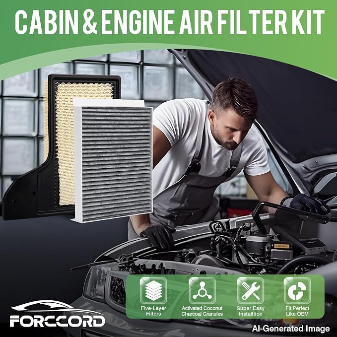 Cabin & Engine Air Filter Fit for Ford Mustang 2023, 2015-2017 3.7L, 2015-2022 2.3T, 2015-2022/2024 5.0L Activated Carbon Cabin Filter Replace#CF12152 CA11958 Car Accessories