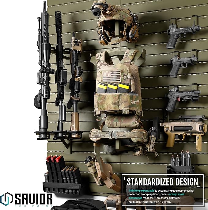 Savior Equipment Wall Rack System Tactical Helmet Attachment Gear Wall Mount Display Rack Organizer Hanger, Adjustable Height, Heavy-Duty Steel Construction Hold Up to 20 lbs