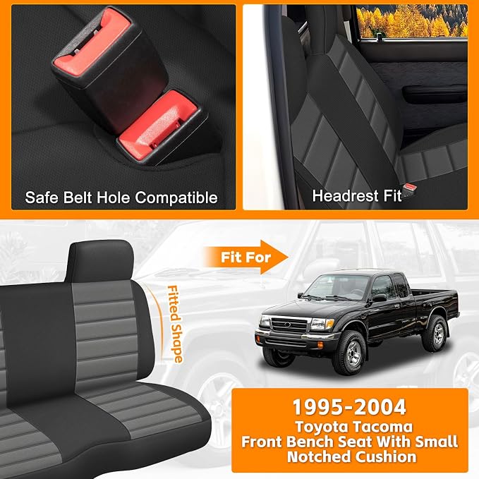 Truck Seat Cover Compatible with 1995-2004 Toyota Tacoma Front Bench Seat with Molded Headrest and Small Notched Cushion, Knitted Fabric