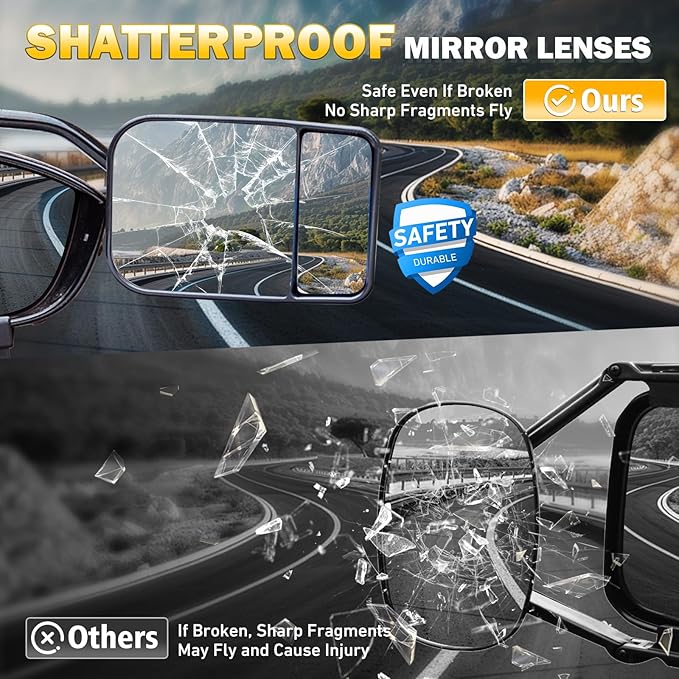Universal Clip on Towing Mirrors Extensions for Towing, 360 Degree Adjustable Rotation Side Mirror Extenders for Towing, Convex Rearview Mirror, Tow Mirrors for Car Truck Trailer RV SUV, 2 Pack