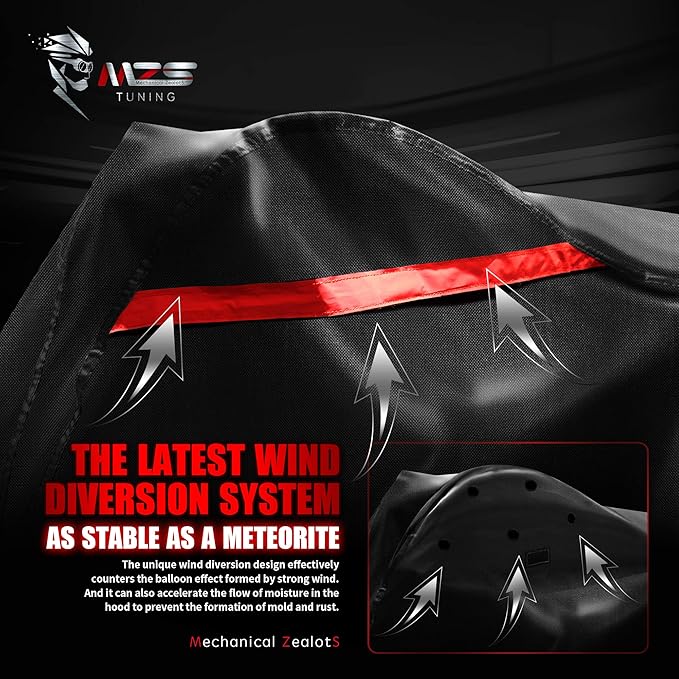 MZS Motorcycle Cover Waterproof Outdoo, All Season Weather Protection Touring Cover Storage fit up to 104 inch Compatible with Road Glide Electra Street Glide Road King Softail Vrod Night Rod